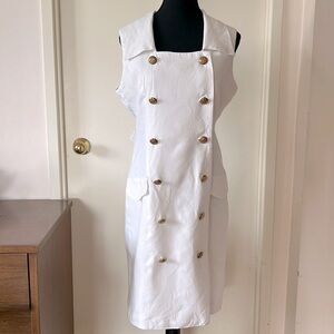 💕Vintage Classic White 💯Linen Double Breasted Dress 10 EUC